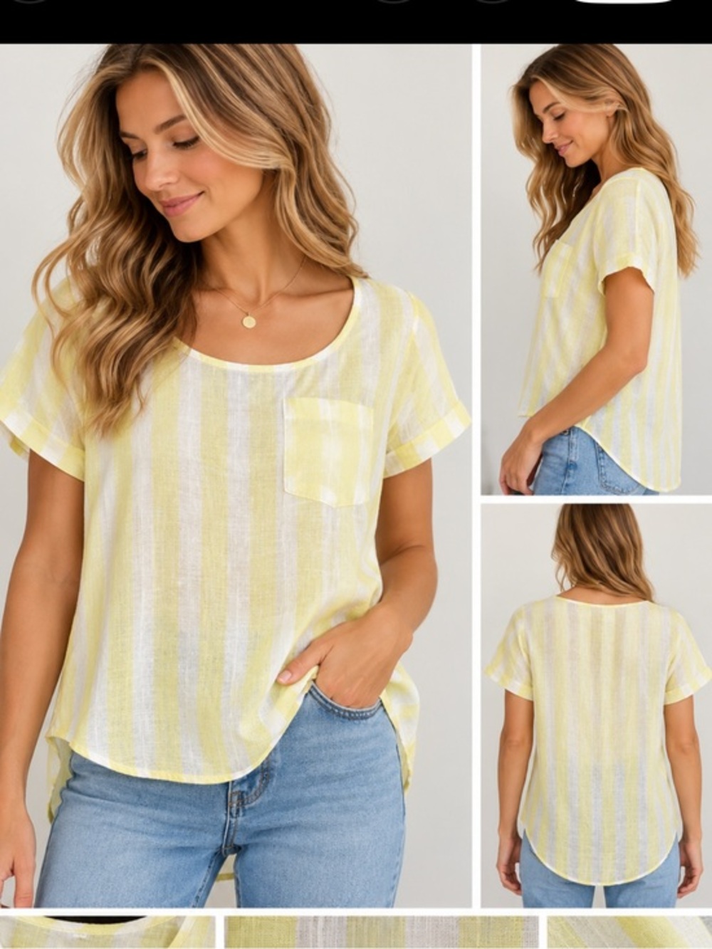 Christian Siriano New York 100% Linen Yellow White Striped Top Size S
